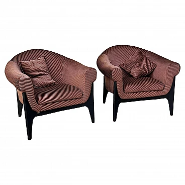 Pair of upholstered armchairs with stained wood frames, 1960s