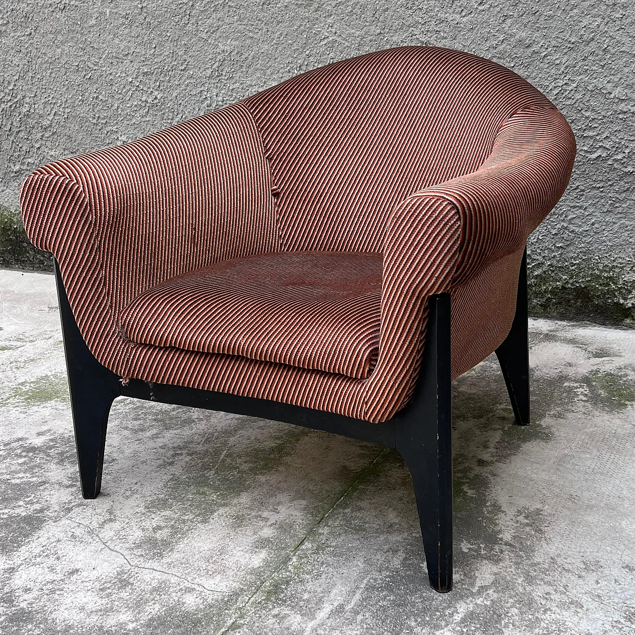 Pair of upholstered armchairs with stained wood frames, 1960s 6