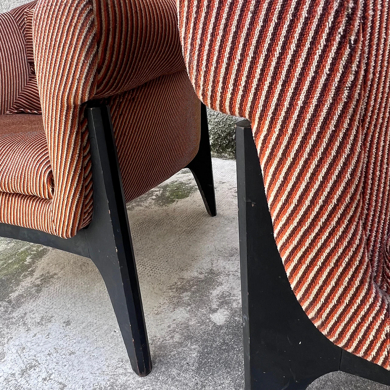 Pair of upholstered armchairs with stained wood frames, 1960s 10