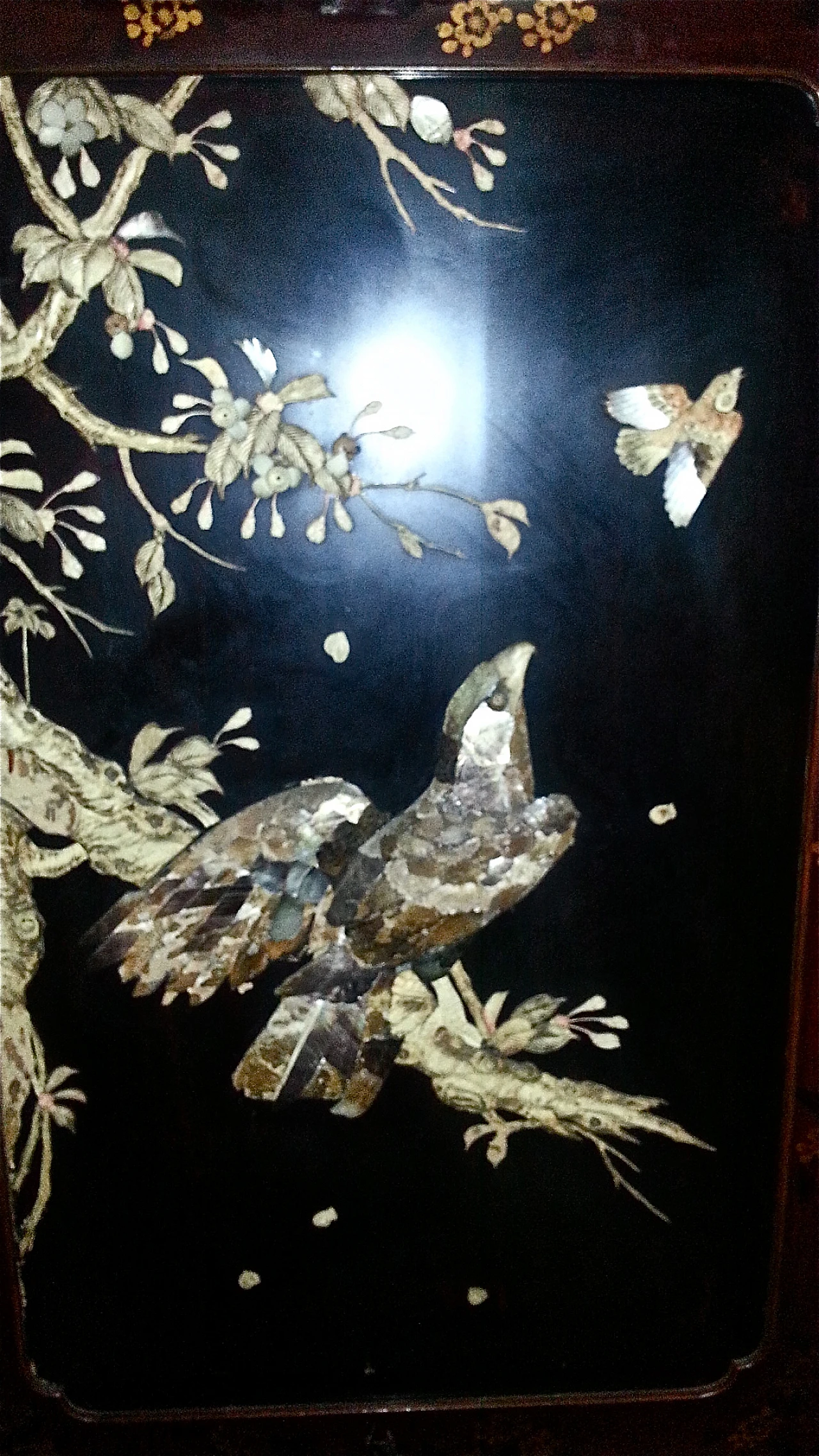 Chinese lacquer, carved wood and mother-of-pearl screen, 19th century 12