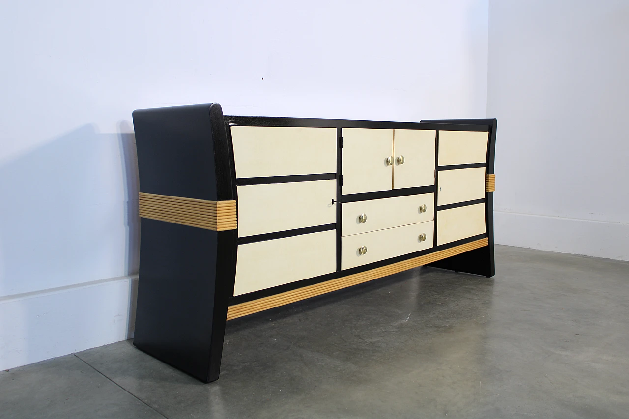 Black ebonized sideboard with maple inserts, 1940s 1