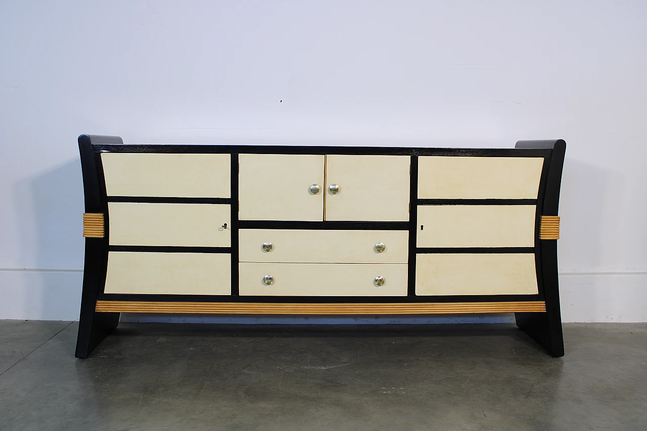 Black ebonized sideboard with maple inserts, 1940s 2