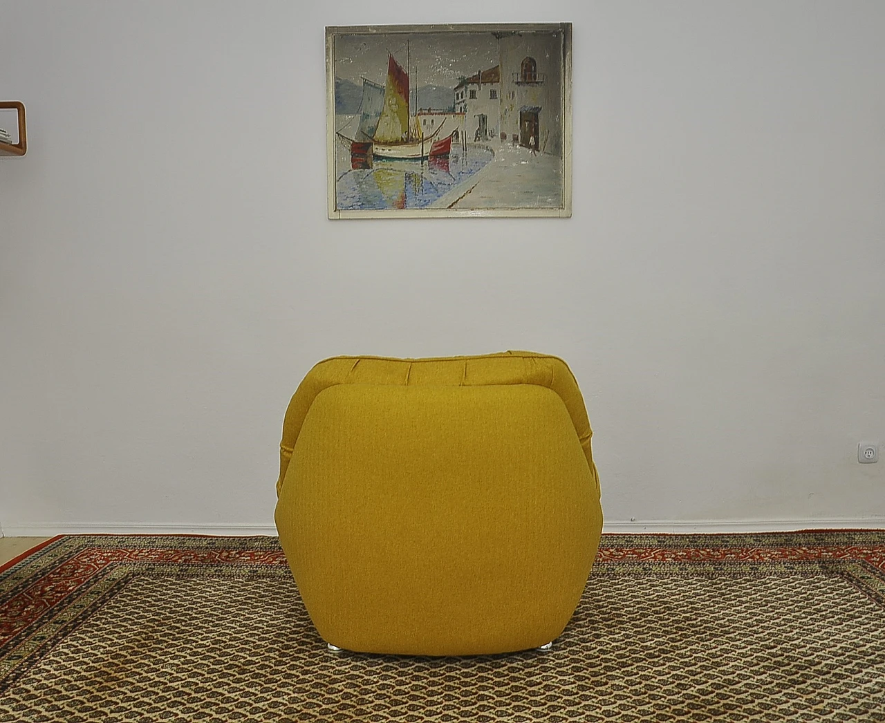 Yellow quilted armchair with chromed metal feet, 1960s 4