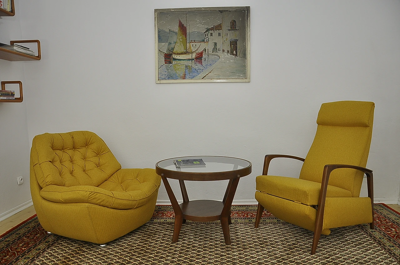 Yellow quilted armchair with chromed metal feet, 1960s 6
