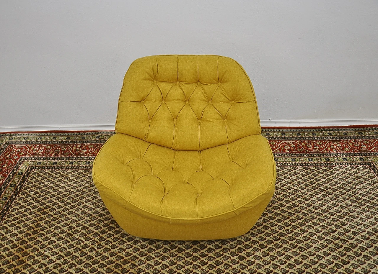 Yellow quilted armchair with chromed metal feet, 1960s 7