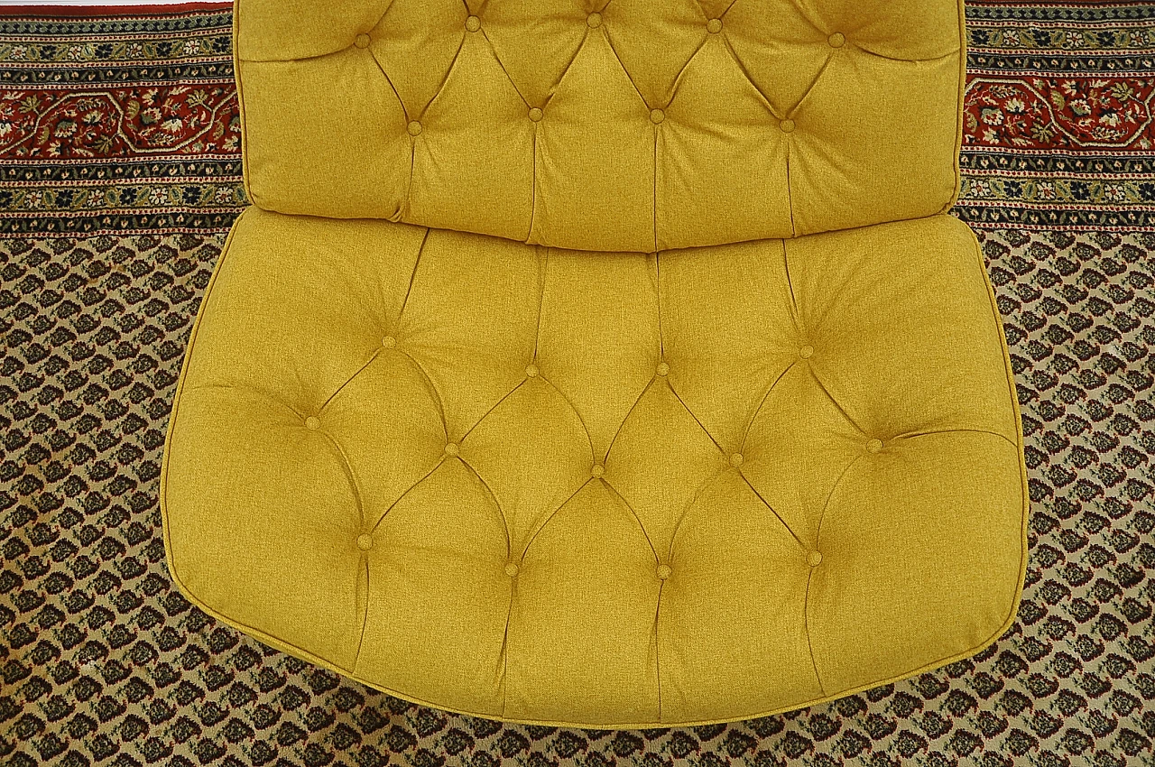 Yellow quilted armchair with chromed metal feet, 1960s 8