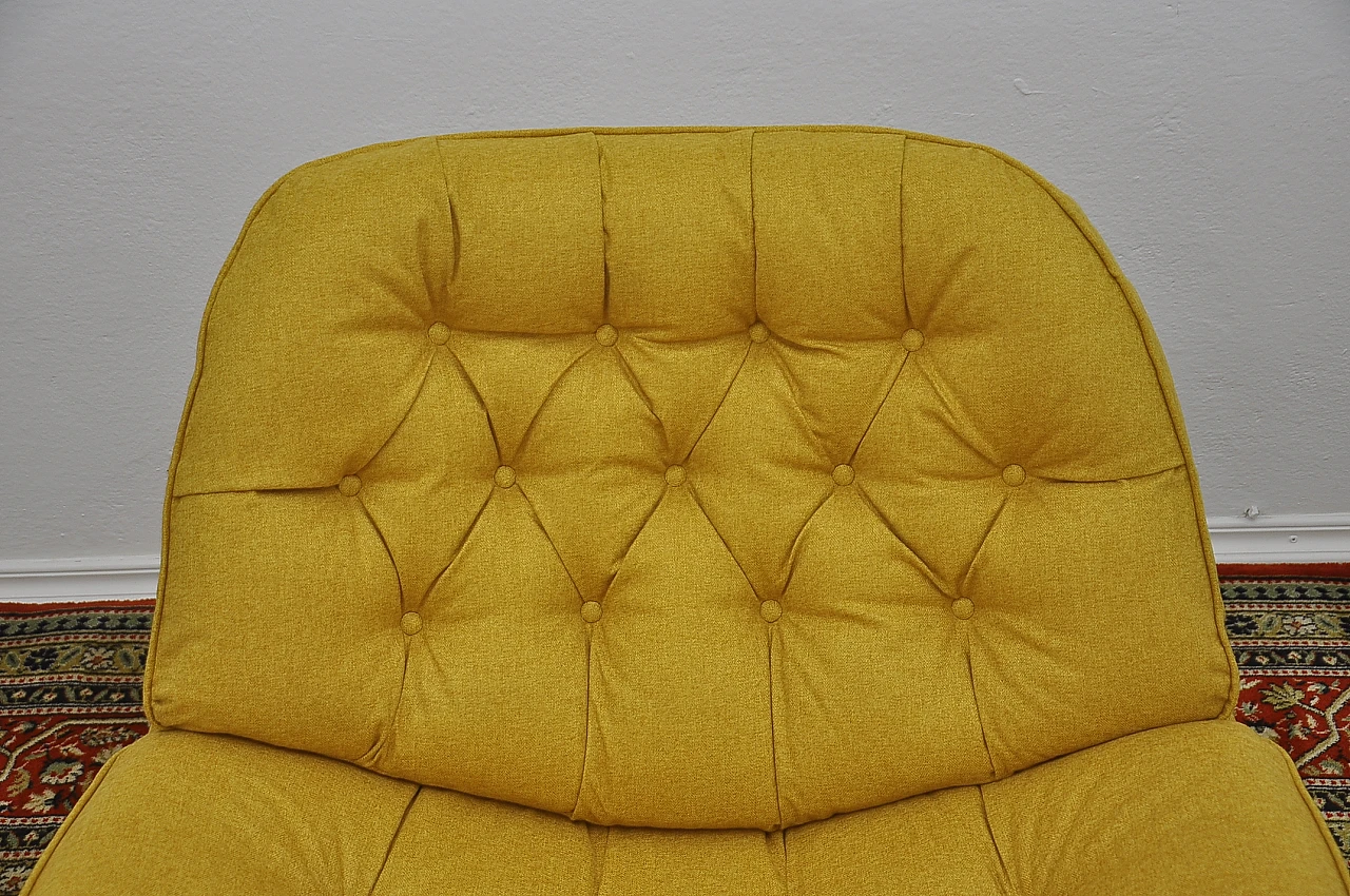 Yellow quilted armchair with chromed metal feet, 1960s 9