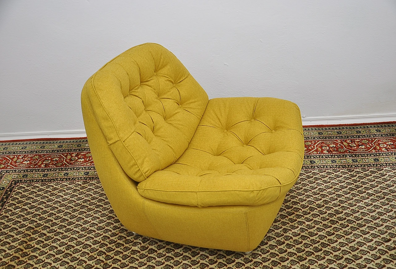 Yellow quilted armchair with chromed metal feet, 1960s 11