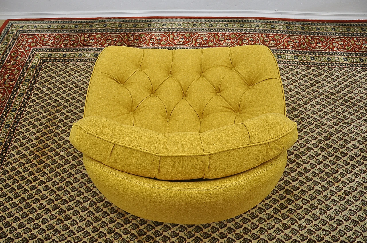 Yellow quilted armchair with chromed metal feet, 1960s 12
