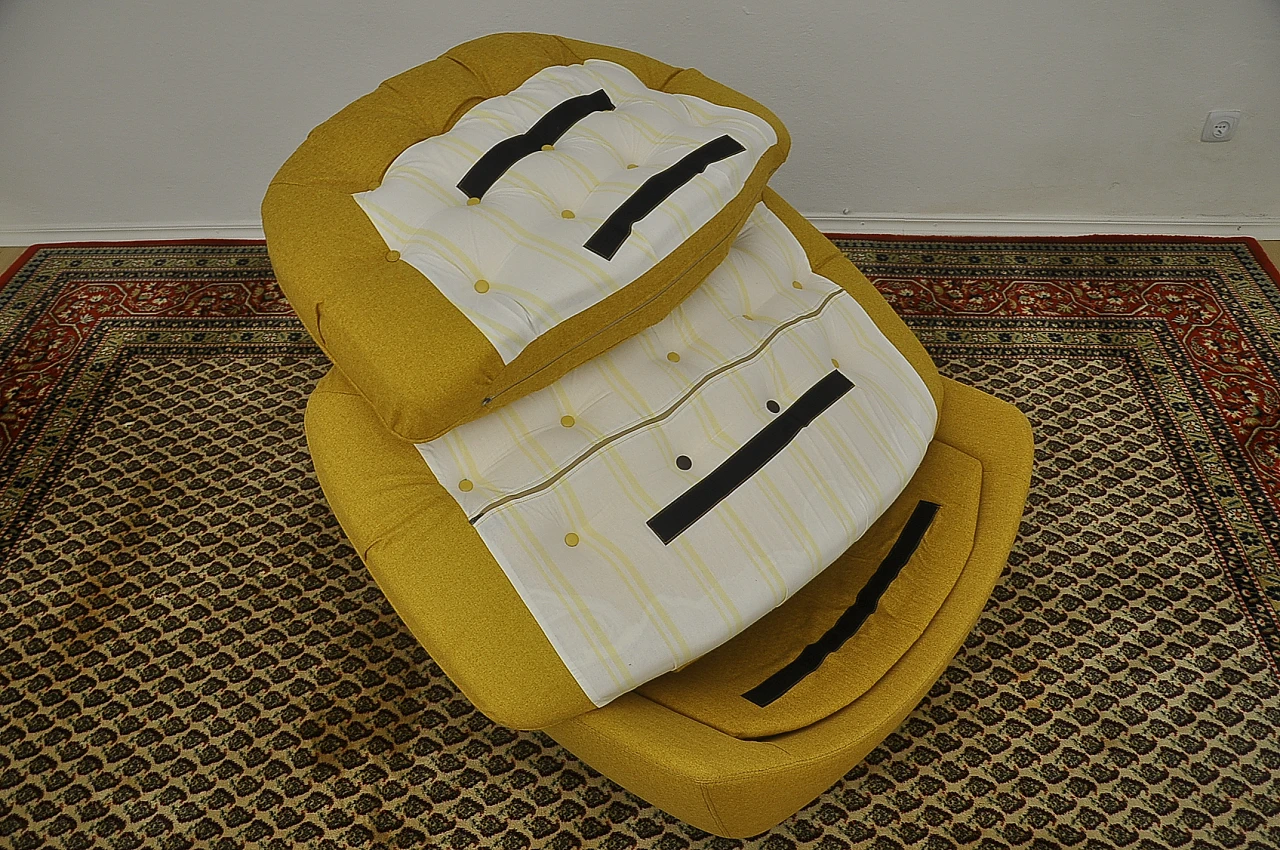 Yellow quilted armchair with chromed metal feet, 1960s 13