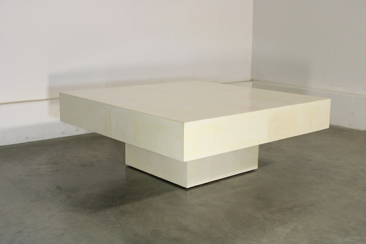 Coffee table in wood and parchment in the style of Aldo Tura, 1970s 2