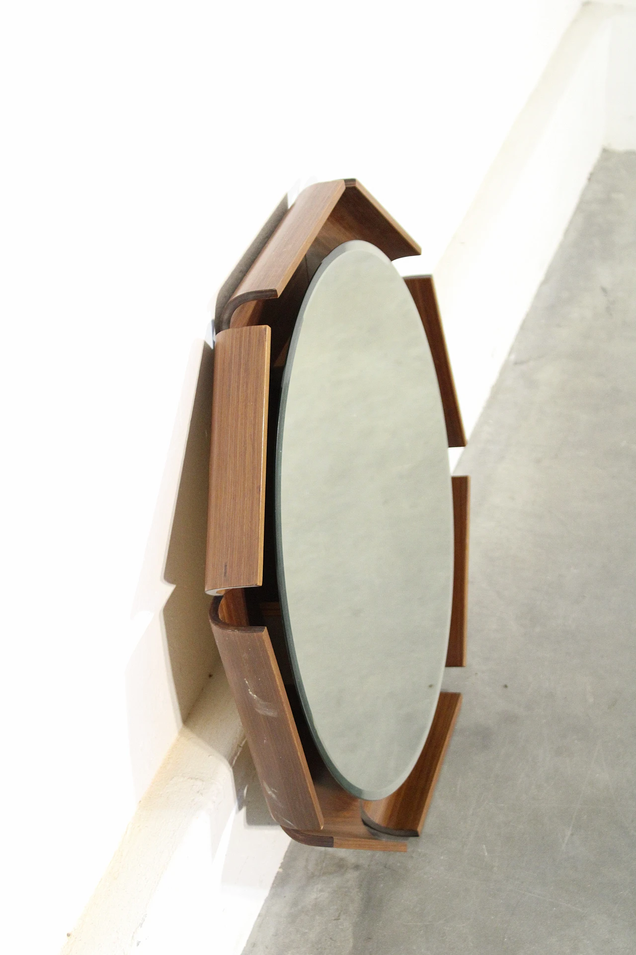 Wood backlit mirror attributed to ISA Bergamo, 1970s 2