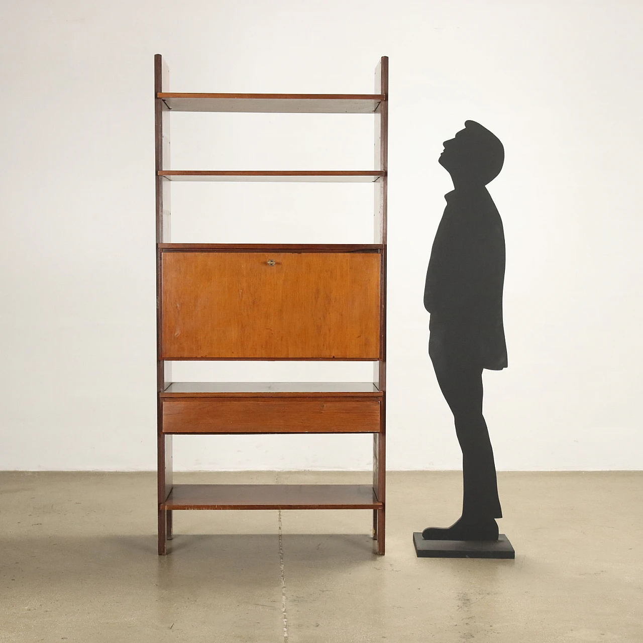 Libreria in legno impiallacciato noce tanganica tinto, anni '60 2