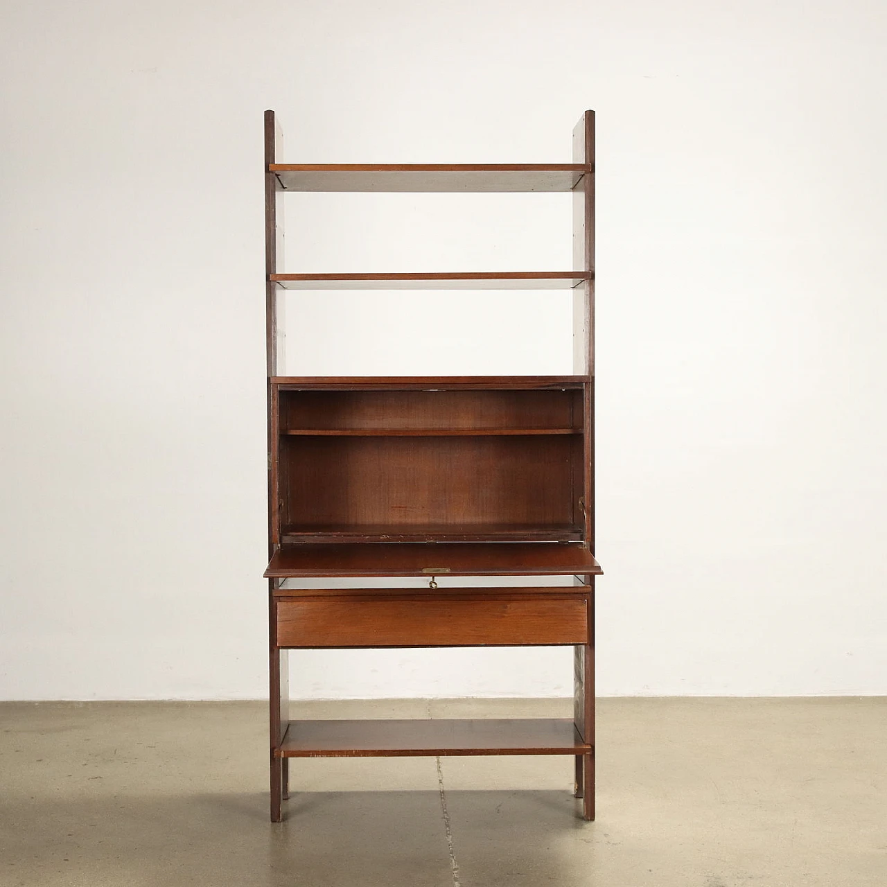 Libreria in legno impiallacciato noce tanganica tinto, anni '60 4