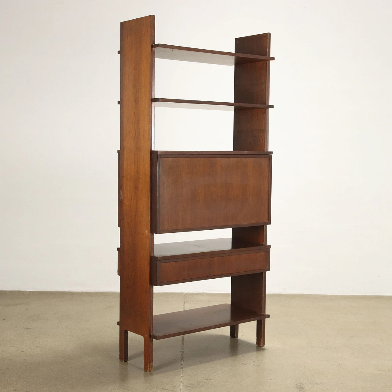 Libreria in legno impiallacciato noce tanganica tinto, anni '60 7