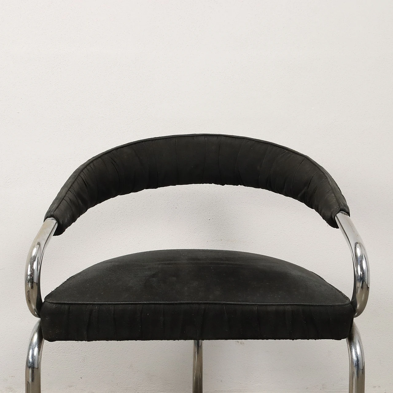6 Sedie con rivestimento in tessuto nero e tubolare cromato, anni '60 4