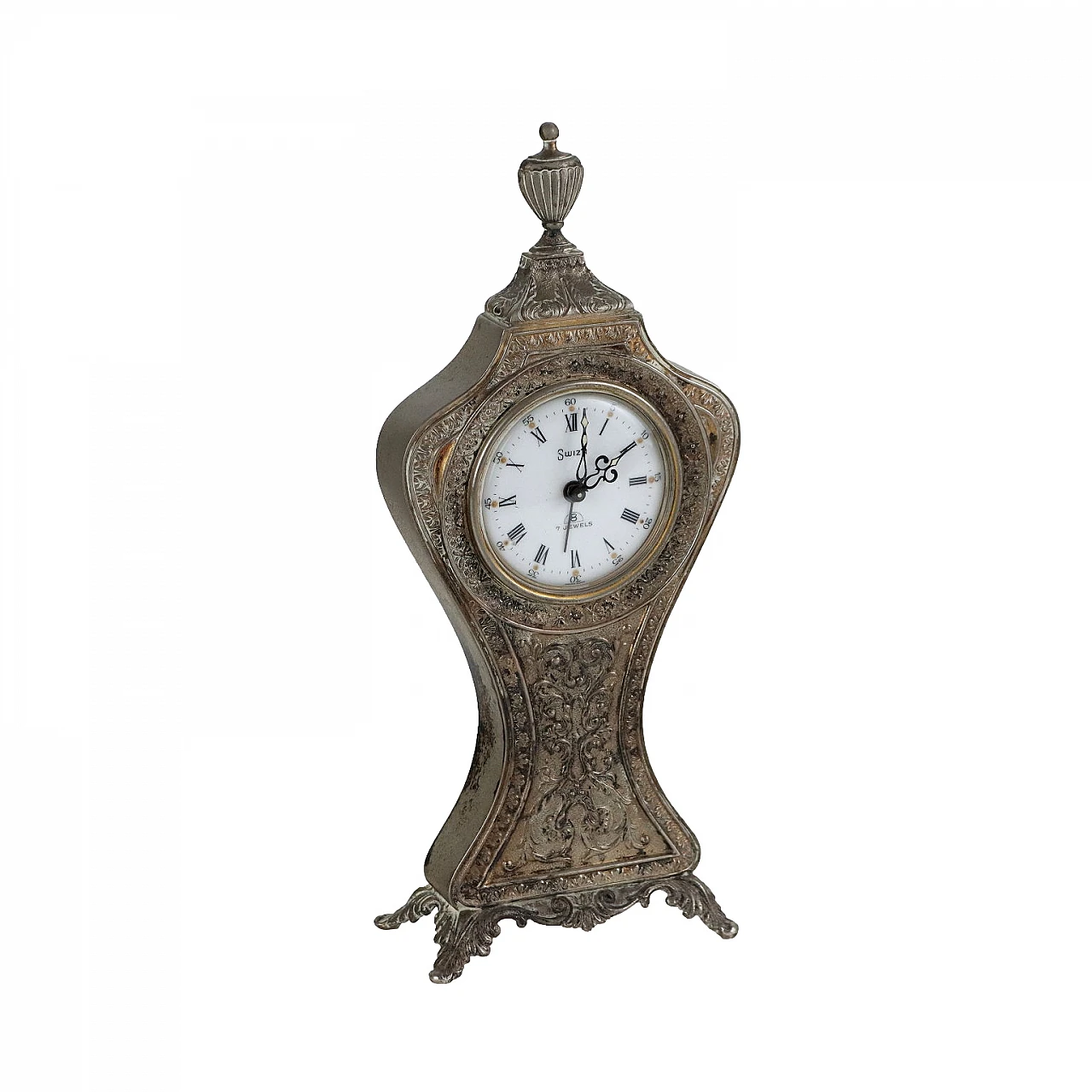 Sveglia Swiza in argento cesellato, anni '50 1