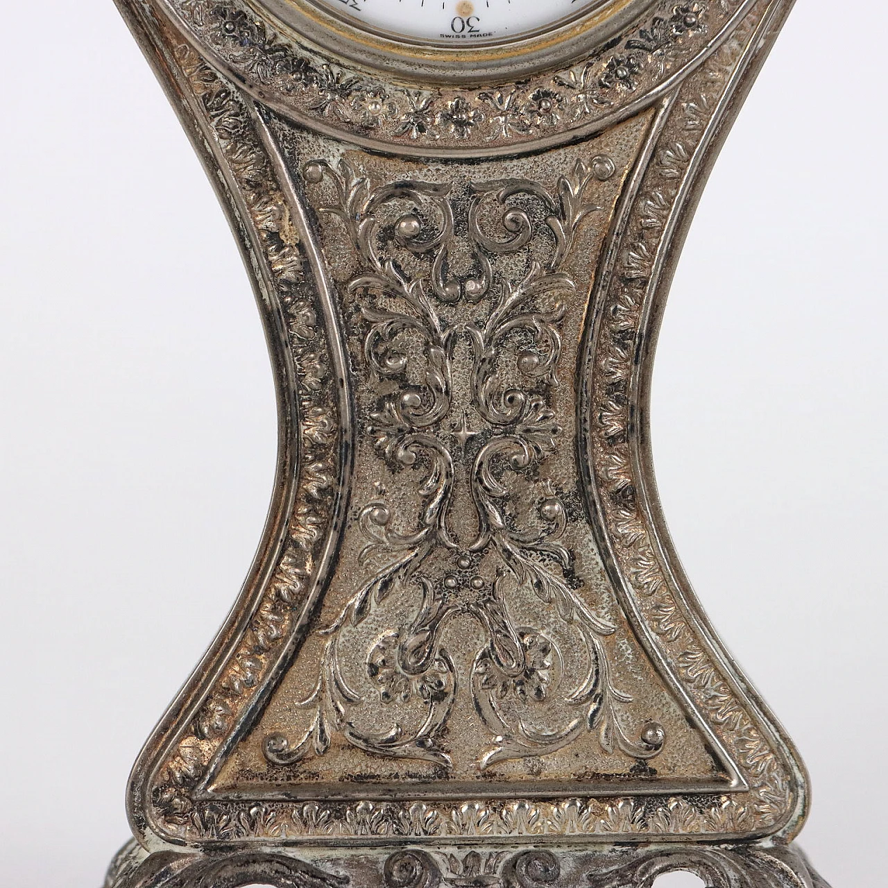 Sveglia Swiza in argento cesellato, anni '50 6