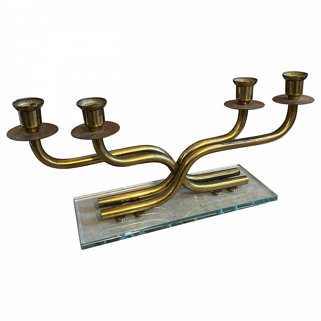 Brass and Nile green glass candelabra, 1950s 1