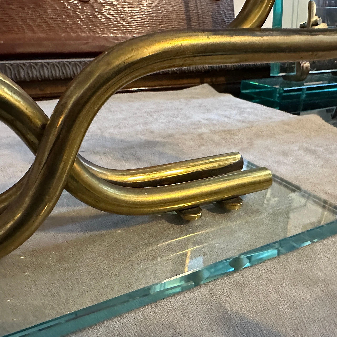 Brass and Nile green glass candelabra, 1950s 7