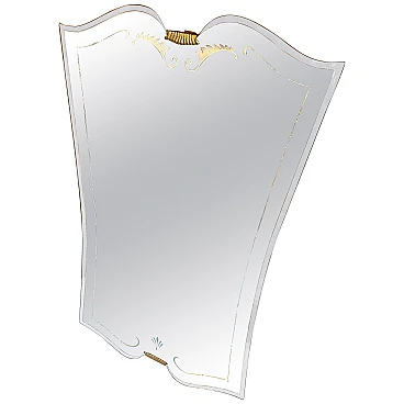 Wall mirror in etched glass and brass by Gio Ponti, 1940s