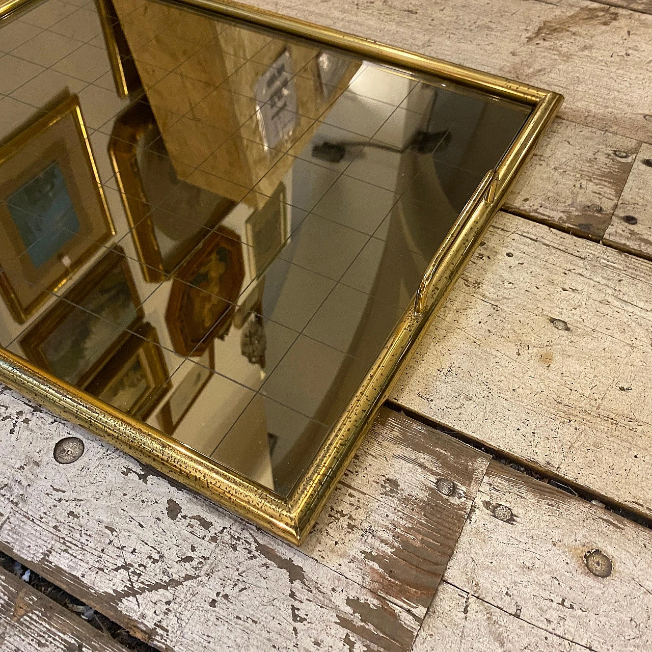 Brass and smoked glass tray in the style of Tommaso Barbi, 1970s 4