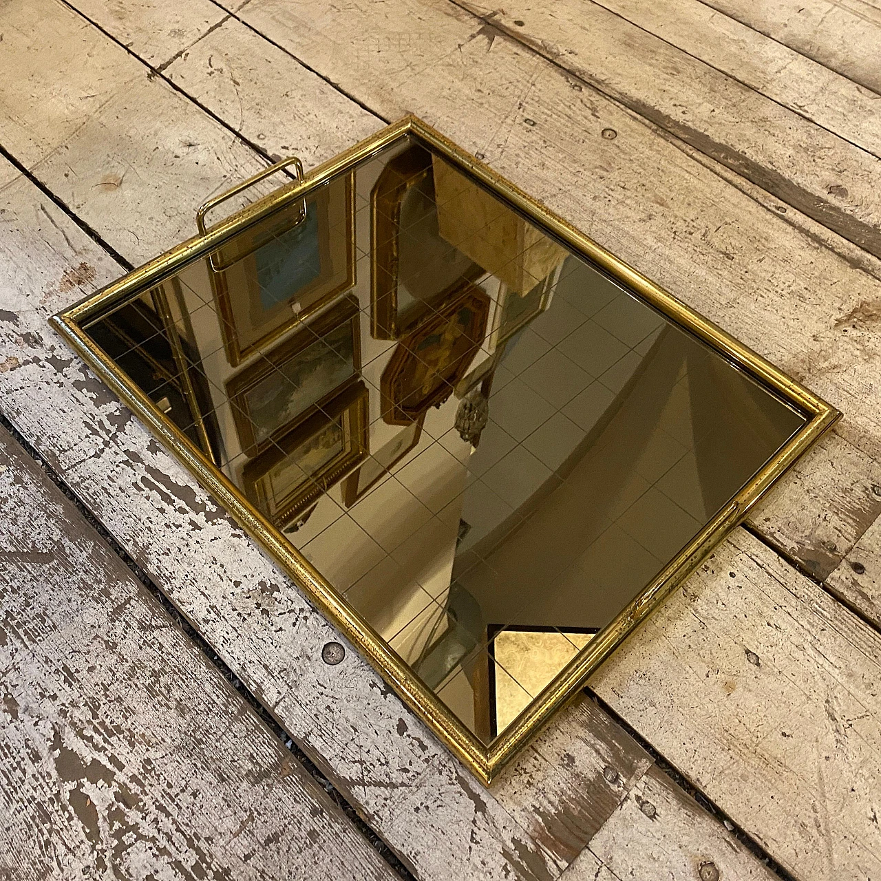 Brass and smoked glass tray in the style of Tommaso Barbi, 1970s 7