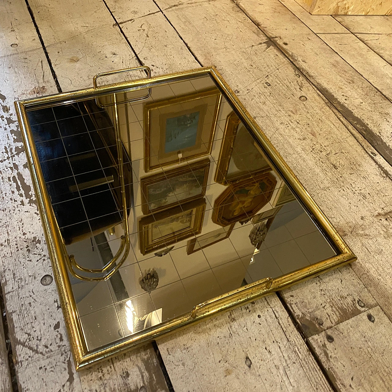 Brass and smoked glass tray in the style of Tommaso Barbi, 1970s 9