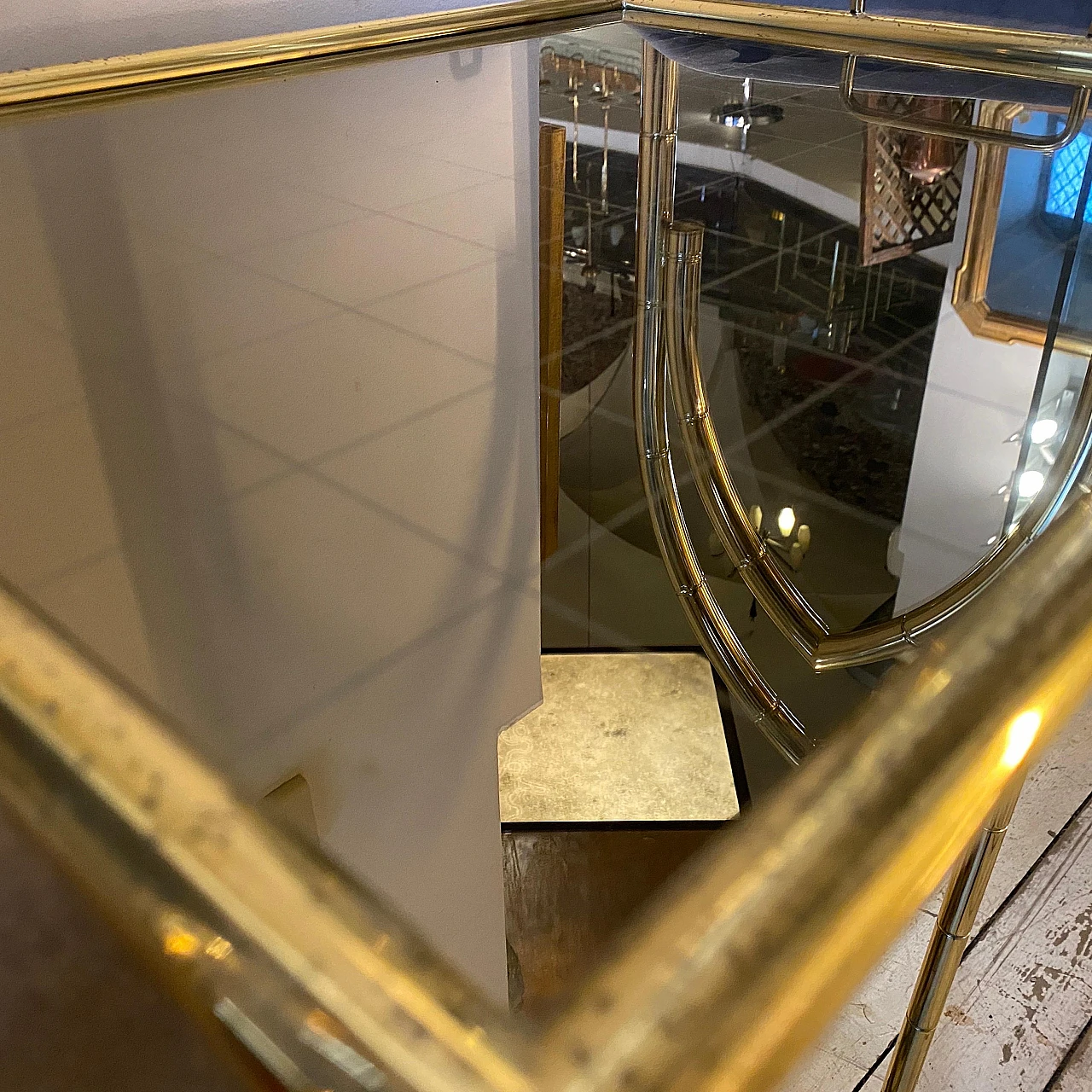 Brass and smoked glass tray in the style of Tommaso Barbi, 1970s 13