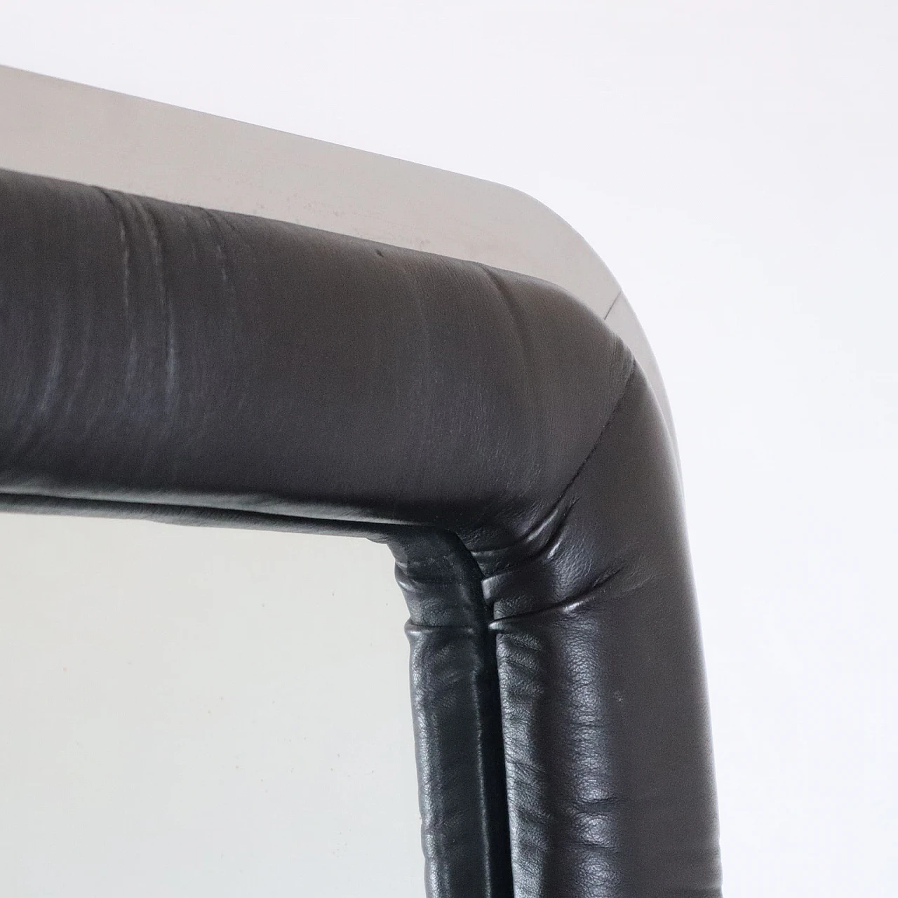 Rectangular mirror with black leather frame, 1970s 3