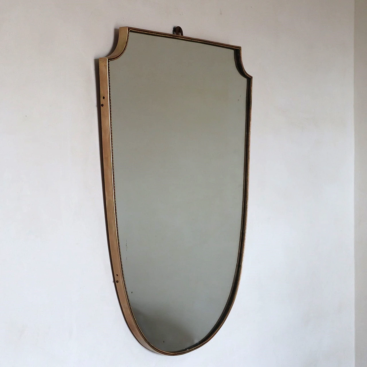 Shield mirror with golden brass frame, 1960s 3