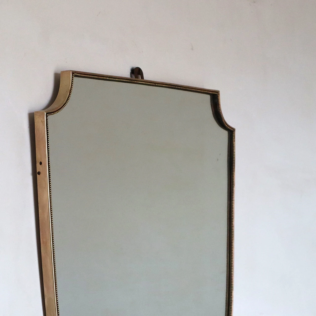 Shield mirror with golden brass frame, 1960s 4