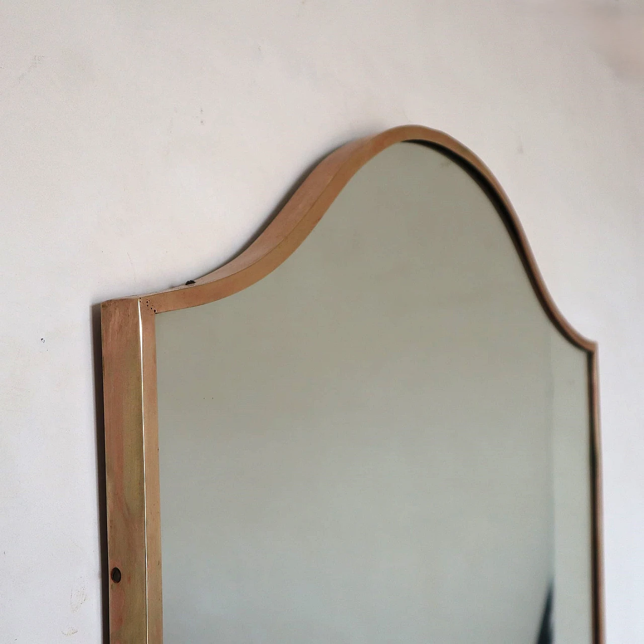 Shield-shaped mirror with brass frame, 1960s 4