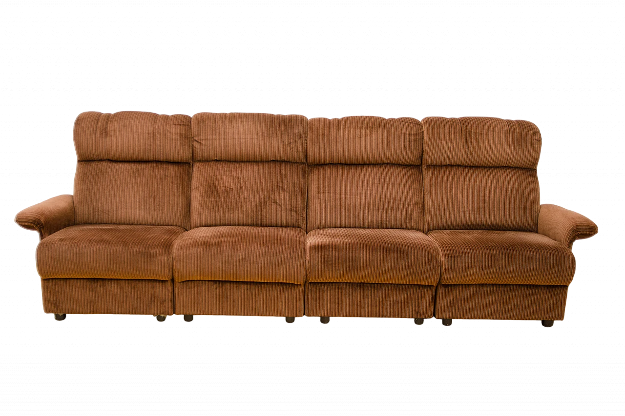 Brown corduroy four-seater modular sofa, 1980s 19