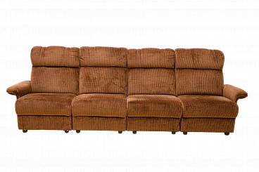 Brown corduroy four-seater modular sofa, 1980s