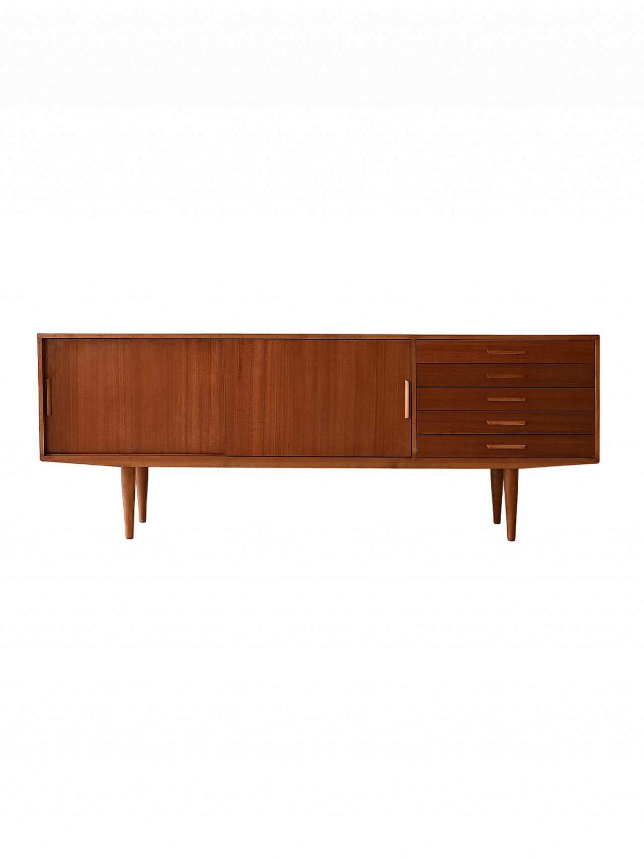 Scandinavian wood sideboard with sliding doors and drawers, 1960s 14