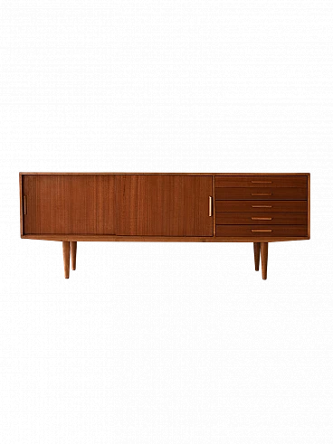 Scandinavian wood sideboard with sliding doors and drawers, 1960s