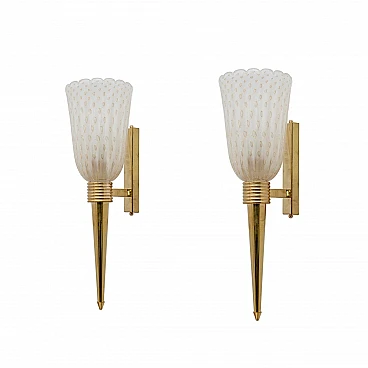 Pair of brass and Murano glass wall lamps, 1990s