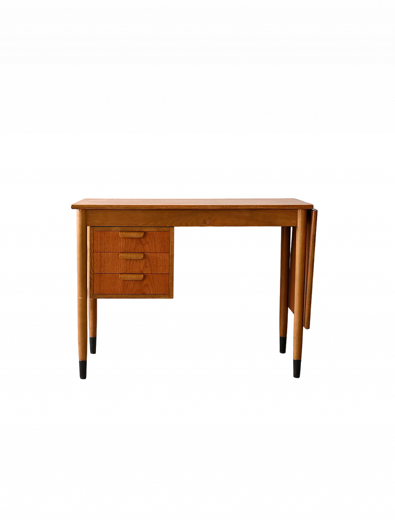 Scandinavian extendable teak and birch desk, 1960s 11
