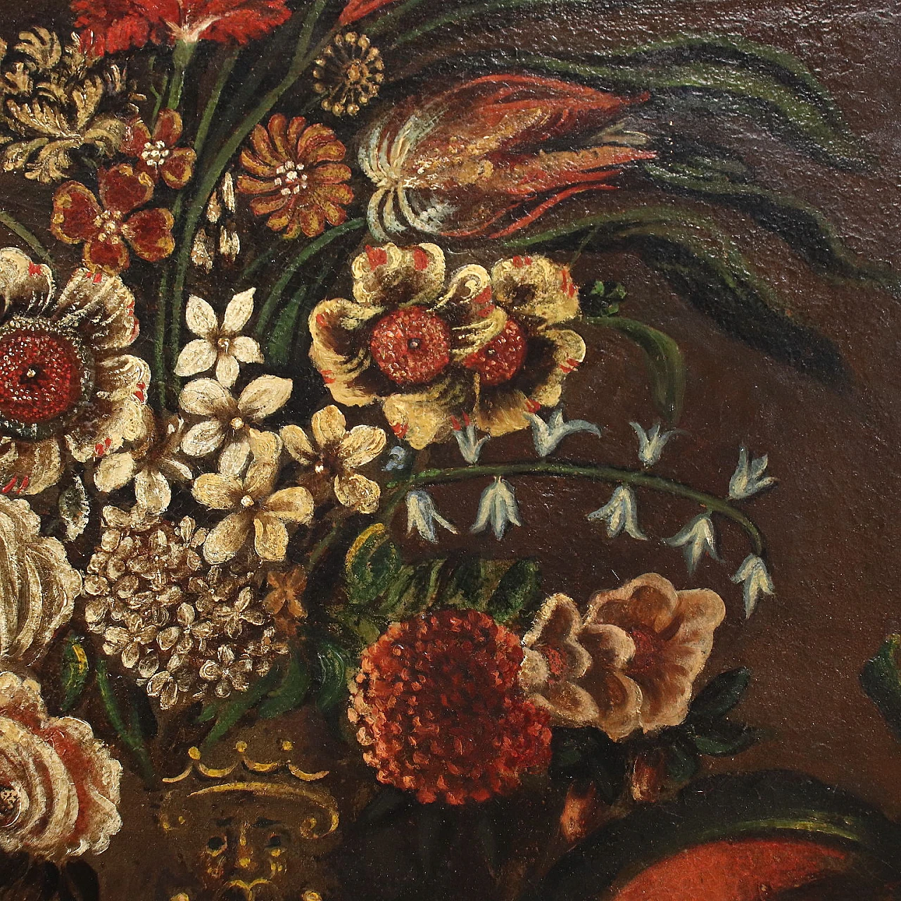 Still life with flowers & goldfinch, oil on canvas, 17th century 10