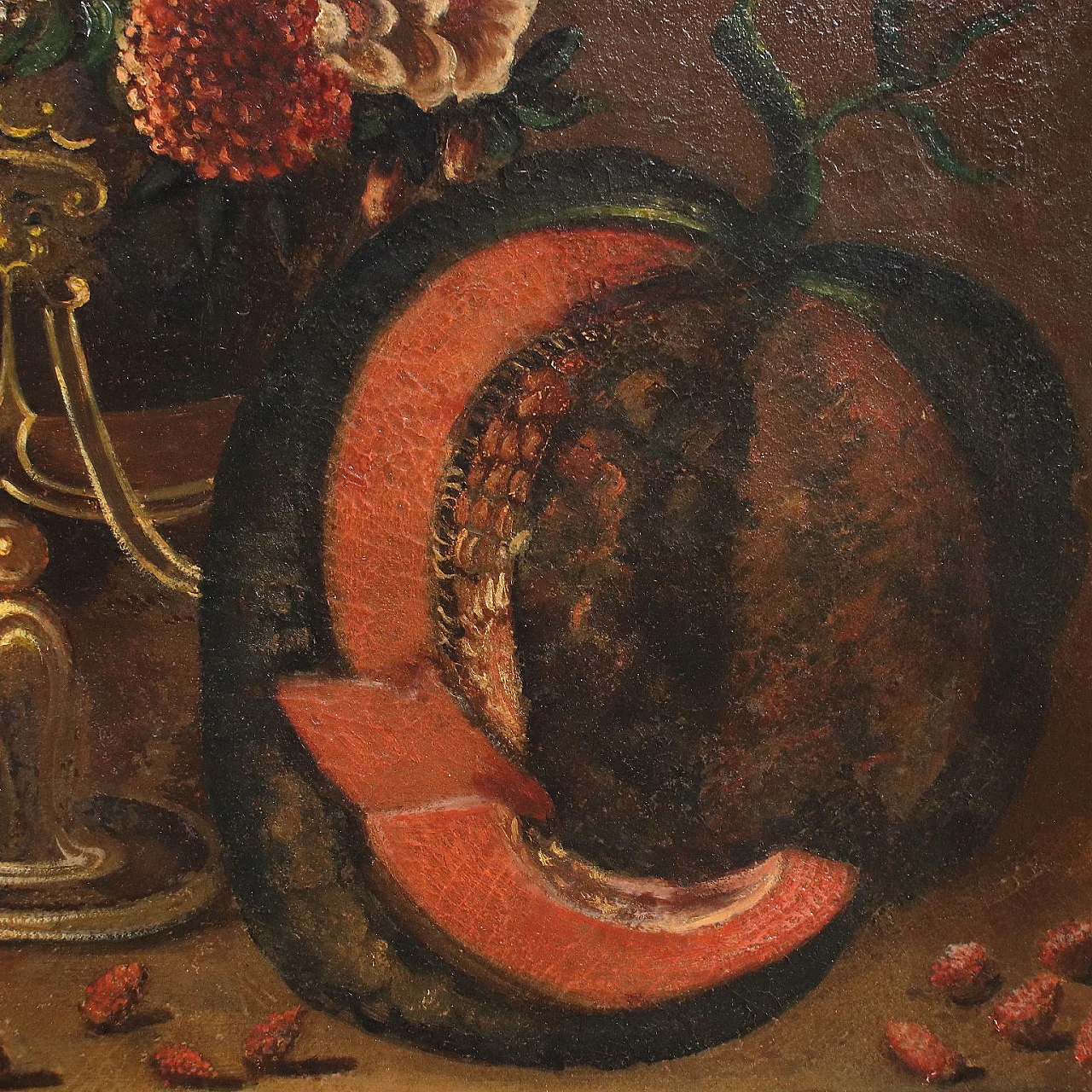 Still life with flowers & goldfinch, oil on canvas, 17th century 12