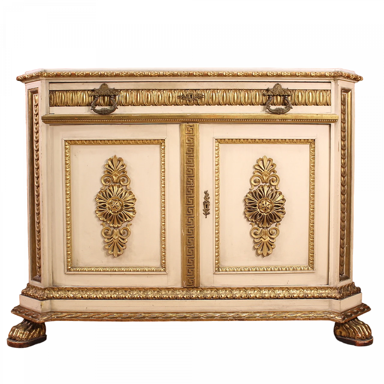 Umbertina lacquered and gilded wood chest of drawers, 19th century 14