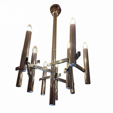 Polished chrome-plated steel chandelier by Gaetano Sciolari, 1970s