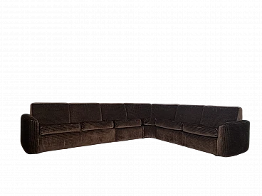 6-Seater brown velvet corner sofa, 1970s