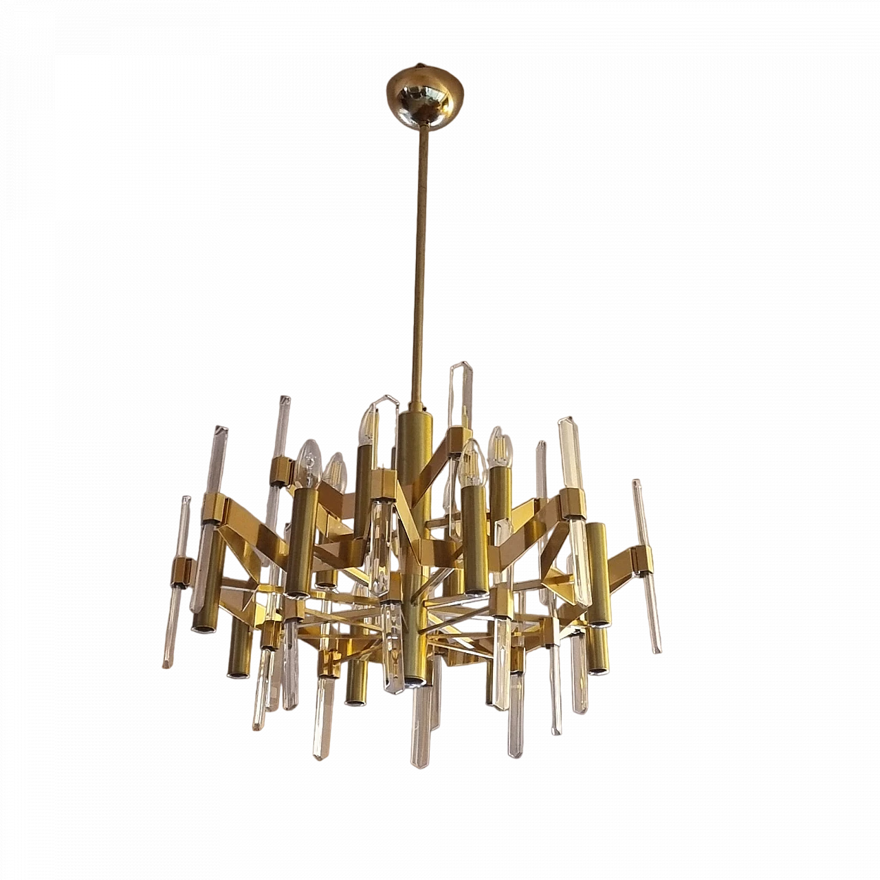 Brass & crystal chandelier by Gaetano Sciola, 1960s 15