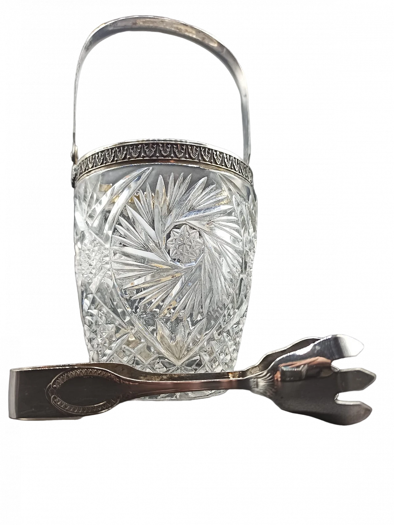 Ground Boemia crystal & silver ice bucket, 1960s 6