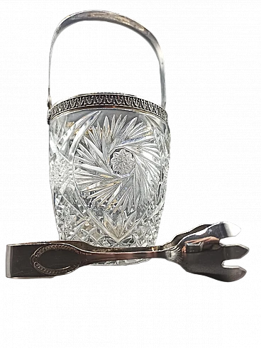 Ground Boemia crystal & silver ice bucket, 1960s
