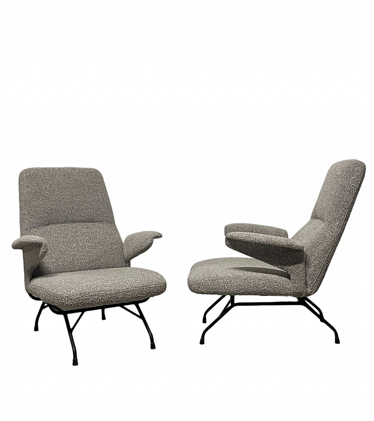 Coppia di poltrone in ferro e tessuto di Rochester, anni '50 19