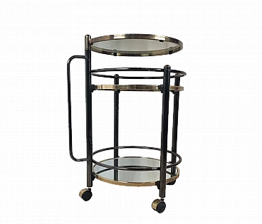 Carrello bar in ottone, vetro e specchio, anni '60