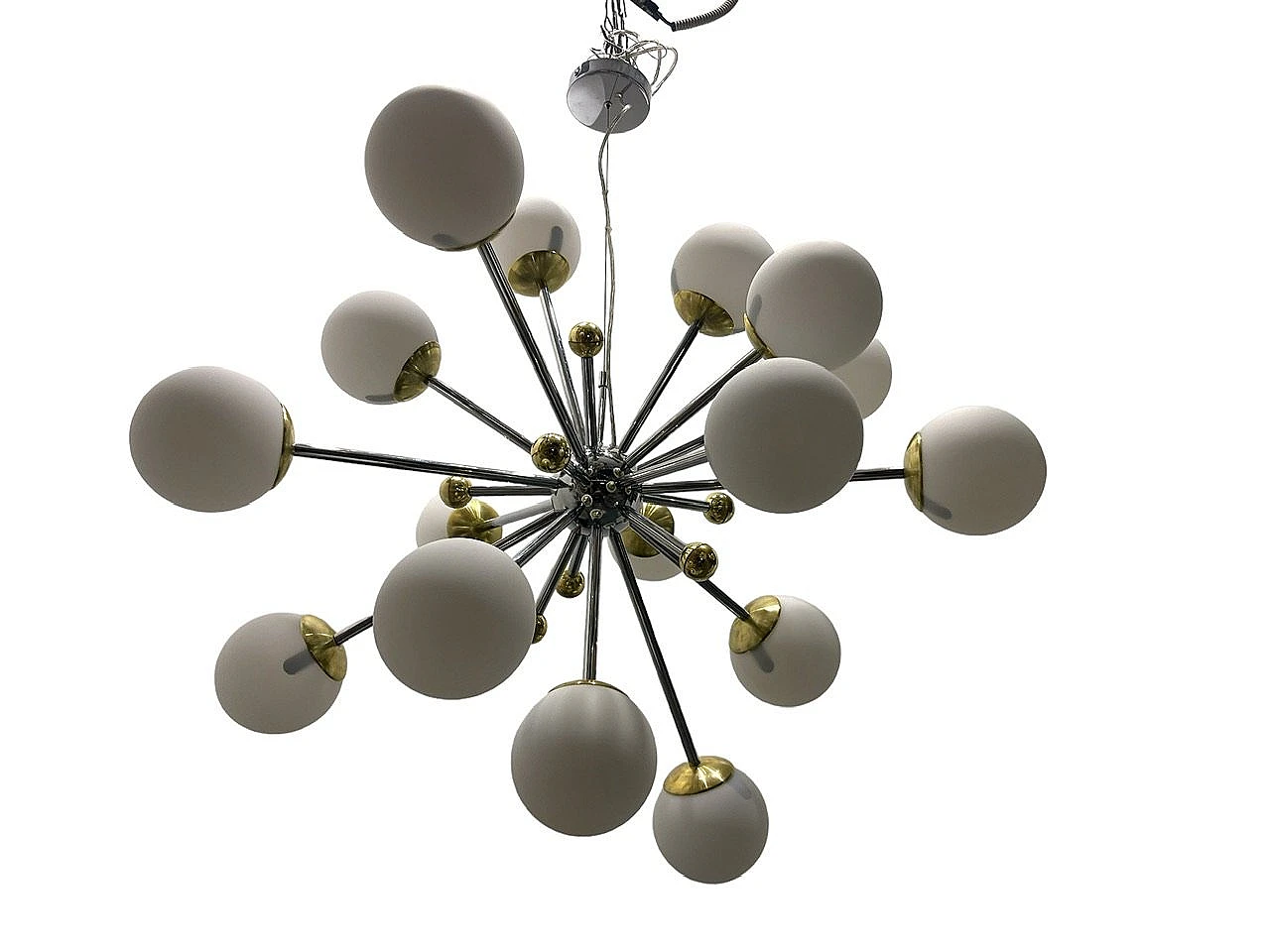 Brass and opaline glass Sputnik chandelier, 1990s 1